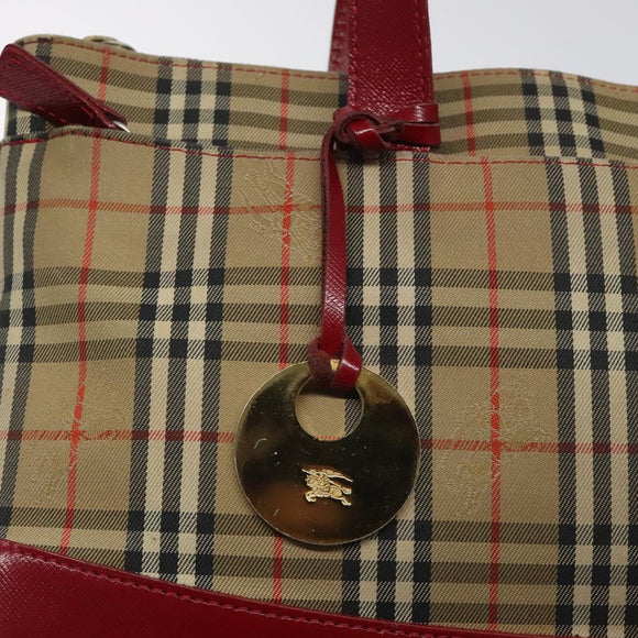 Burberrys Nova Check Hand Bag Canvas Beige Gold Auth 120345