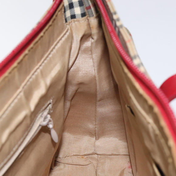 Burberrys Nova Check Hand Bag Canvas Beige Gold Auth 120345