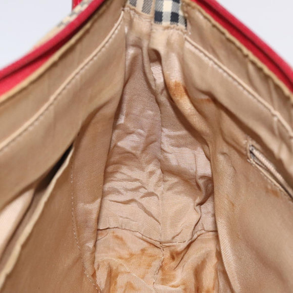 Burberrys Nova Check Hand Bag Canvas Beige Gold Auth 120345