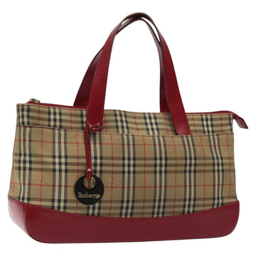 Burberrys Nova Check Hand Bag Canvas Beige Gold Auth 120345