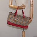 Burberrys Nova Check Hand Bag Canvas Beige Gold Auth 120345-22