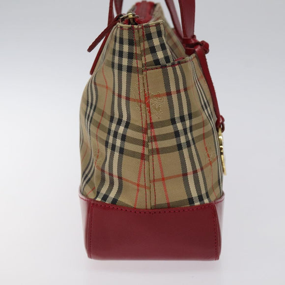 Burberrys Nova Check Hand Bag Canvas Beige Gold Auth 120345