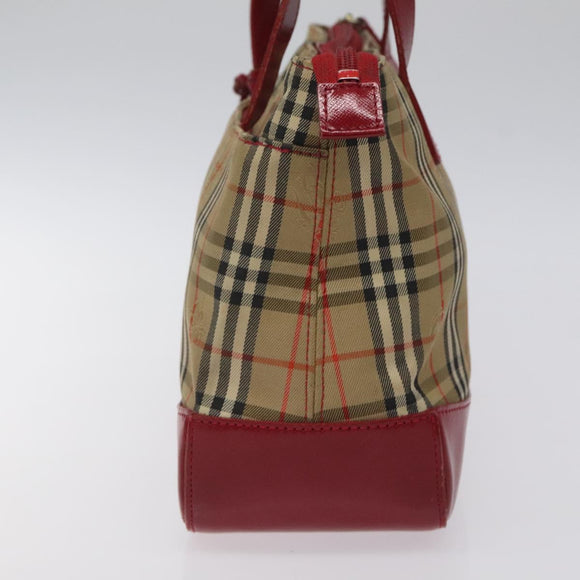 Burberrys Nova Check Hand Bag Canvas Beige Gold Auth 120345