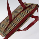 Burberrys Nova Check Hand Bag Canvas Beige Gold Auth 120345-6