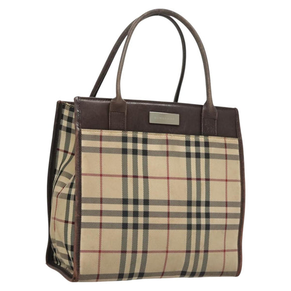 BURBERRY Nova Check Hand Bag Canvas Beige Auth 120347