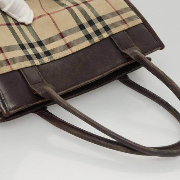 BURBERRY Nova Check Hand Bag Canvas Beige Auth 120347