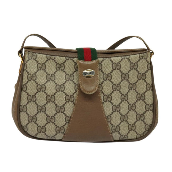 GUCCI GG Supreme Web Sherry Line Bag PVC Beige Red 116 02 024 Auth 120353