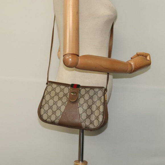 GUCCI GG Supreme Web Sherry Line Bag PVC Beige Red 116 02 024 Auth 120353