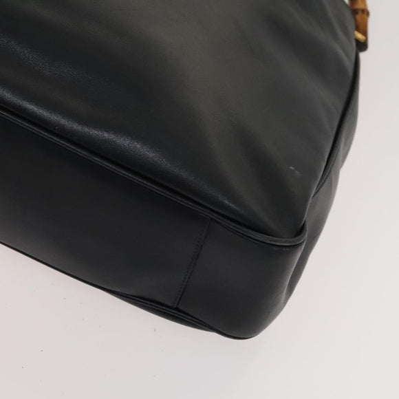 GUCCI Bamboo Shoulder Bag Leather 2way Black Gold 001 1577 2615 Auth 120362