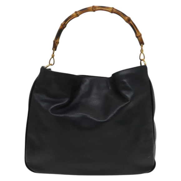 GUCCI Bamboo Shoulder Bag Leather 2way Black Gold 001 1577 2615 Auth 120362