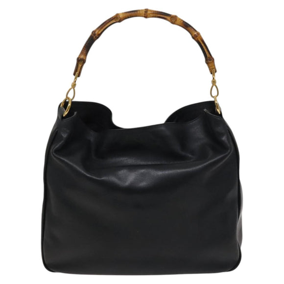 GUCCI Bamboo Shoulder Bag Leather 2way Black Gold 001 1577 2615 Auth 120362