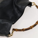 GUCCI Bamboo Shoulder Bag Leather 2way Black Gold 001 1577 2615 Auth 120362-6