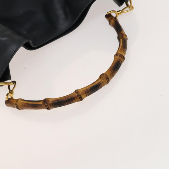 GUCCI Bamboo Shoulder Bag Leather 2way Black Gold 001 1577 2615 Auth 120362