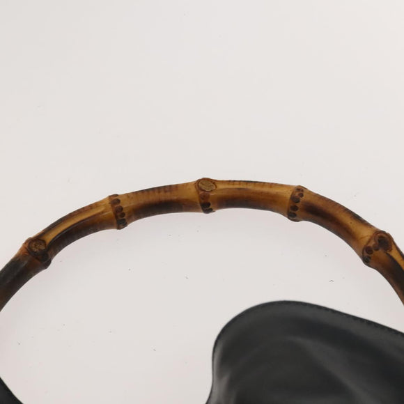 GUCCI Bamboo Shoulder Bag Leather 2way Black Gold 001 1577 2615 Auth 120362