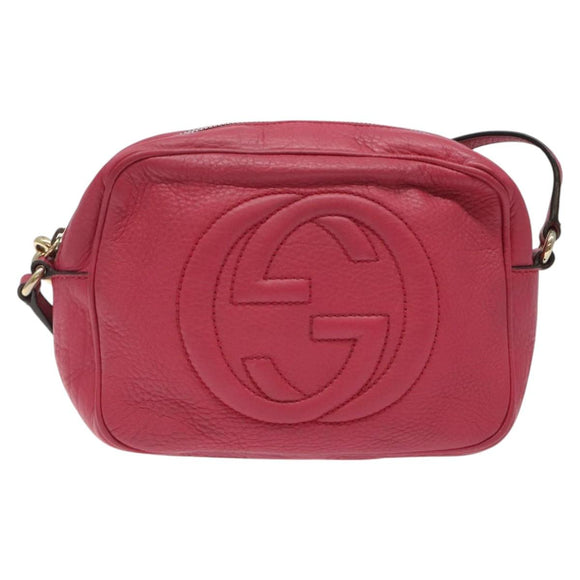 GUCCI Soho Shoulder Bag Leather Pink Gold 308364 Auth 120366