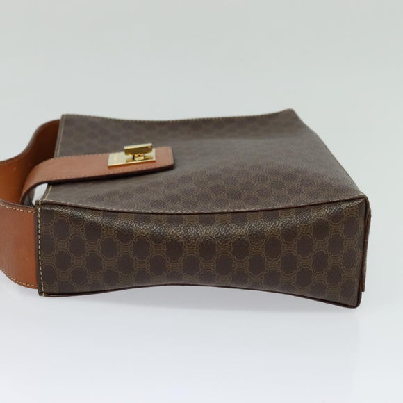 CELINE Macadam Canvas Shoulder Bag PVC Leather Brown Gold Auth 120373
