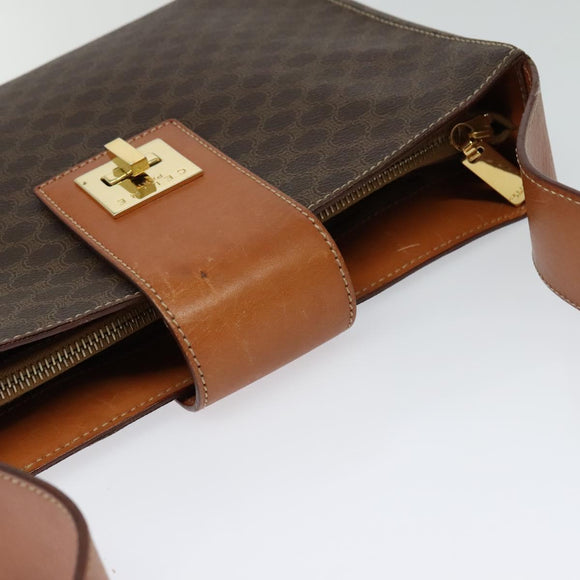 CELINE Macadam Canvas Shoulder Bag PVC Leather Brown Gold Auth 120373