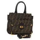 FENDI Zucca Canvas Hand Bag 2way Black Brown Auth 120380-1