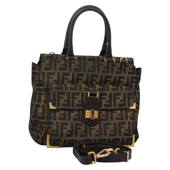 FENDI Zucca Canvas Hand Bag 2way Black Brown Auth 120380