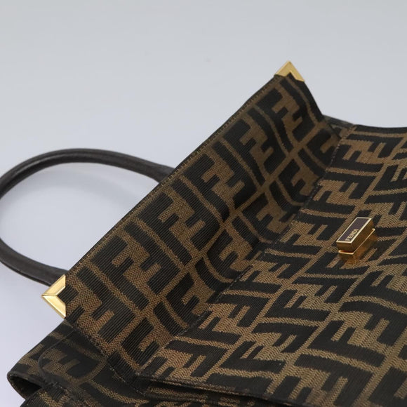FENDI Zucca Canvas Hand Bag 2way Black Brown Auth 120380