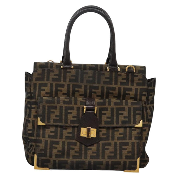 FENDI Zucca Canvas Hand Bag 2way Black Brown Auth 120380