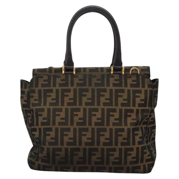 FENDI Zucca Canvas Hand Bag 2way Black Brown Auth 120380