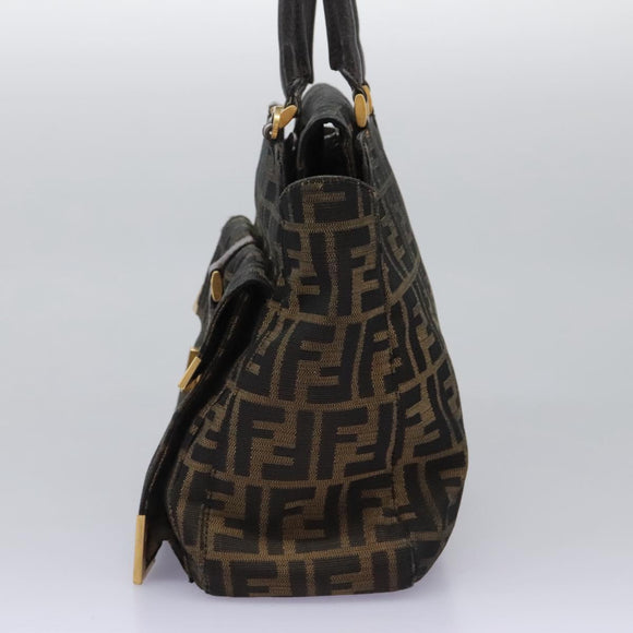 FENDI Zucca Canvas Hand Bag 2way Black Brown Auth 120380