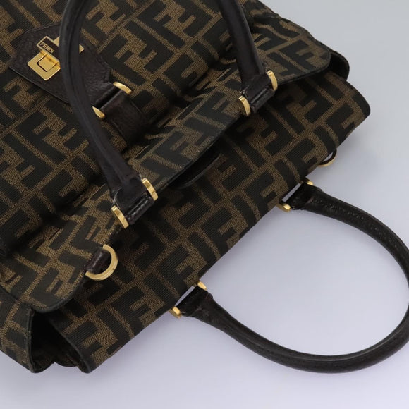 FENDI Zucca Canvas Hand Bag 2way Black Brown Auth 120380