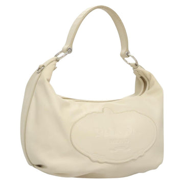 PRADA Shoulder Bag Leather White Silver Auth 120385