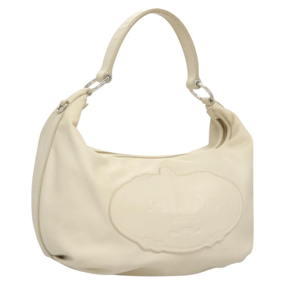 PRADA Shoulder Bag Leather White Silver Auth 120385