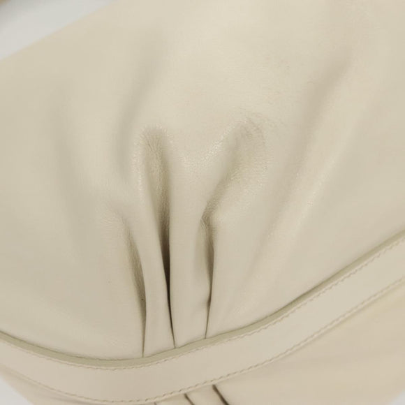 PRADA Shoulder Bag Leather White Silver Auth 120385