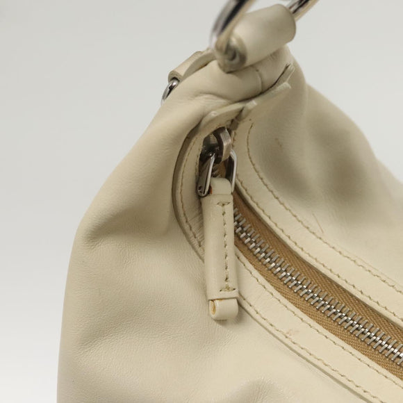 PRADA Shoulder Bag Leather White Silver Auth 120385