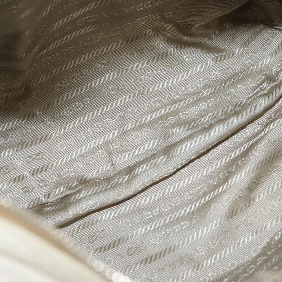 PRADA Shoulder Bag Leather White Silver Auth 120385