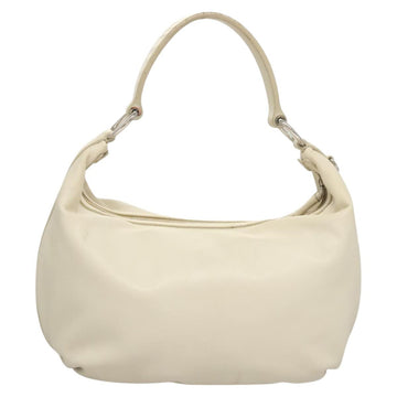 PRADA Shoulder Bag Leather White Silver Auth 120385 - 0