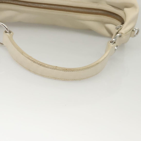 PRADA Shoulder Bag Leather White Silver Auth 120385