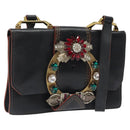 Miu Miu Shoulder Bag Leather Black Gold Auth 120386-1