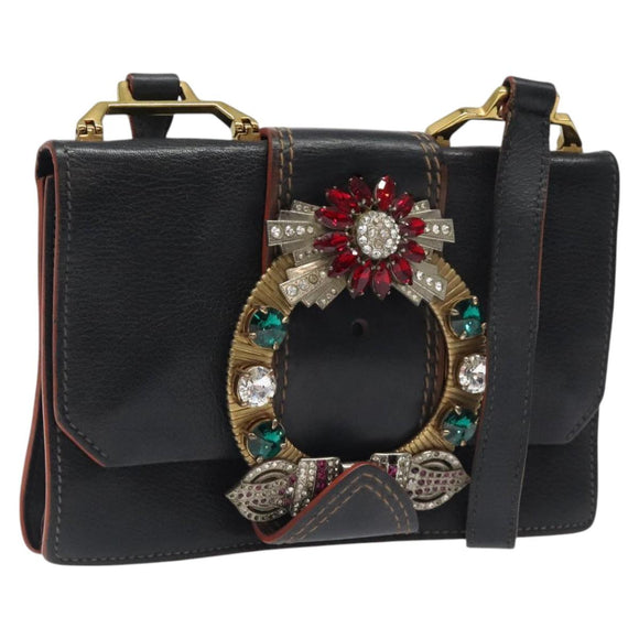 Miu Miu Shoulder Bag Leather Black Gold Auth 120386
