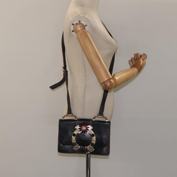 Miu Miu Shoulder Bag Leather Black Gold Auth 120386