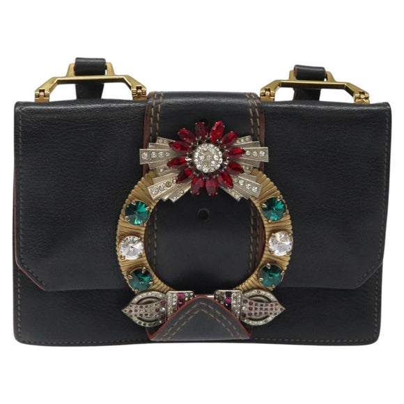 Miu Miu Shoulder Bag Leather Black Gold Auth 120386