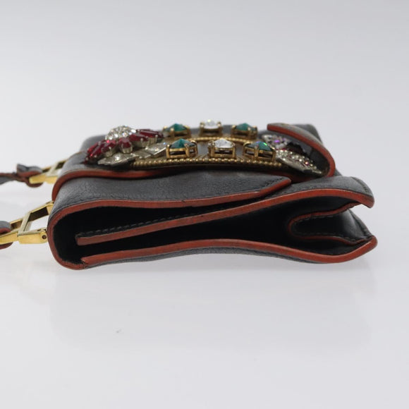 Miu Miu Shoulder Bag Leather Black Gold Auth 120386