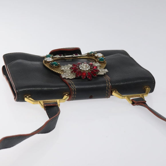 Miu Miu Shoulder Bag Leather Black Gold Auth 120386