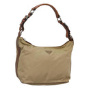 PRADA Shoulder Bag Nylon Beige Silver Auth 120393-1