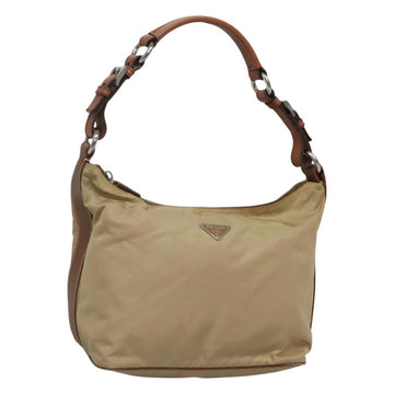 PRADA Shoulder Bag Nylon Beige Silver Auth 120393