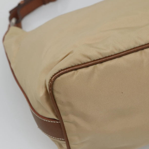 PRADA Shoulder Bag Nylon Beige Silver Auth 120393