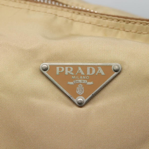 PRADA Shoulder Bag Nylon Beige Silver Auth 120393
