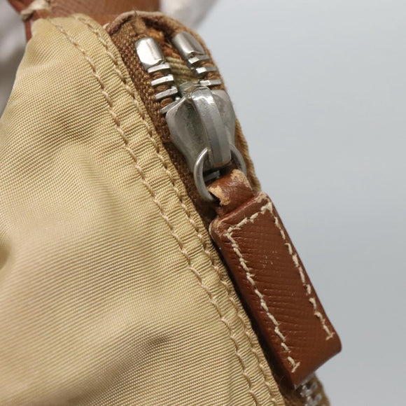 PRADA Shoulder Bag Nylon Beige Silver Auth 120393