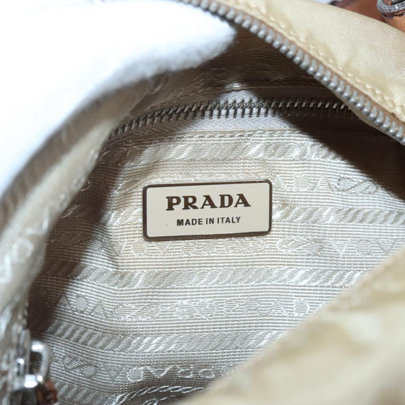 PRADA Shoulder Bag Nylon Beige Silver Auth 120393