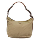 PRADA Shoulder Bag Nylon Beige Silver Auth 120393-13