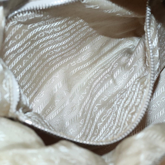 PRADA Shoulder Bag Nylon Beige Silver Auth 120393