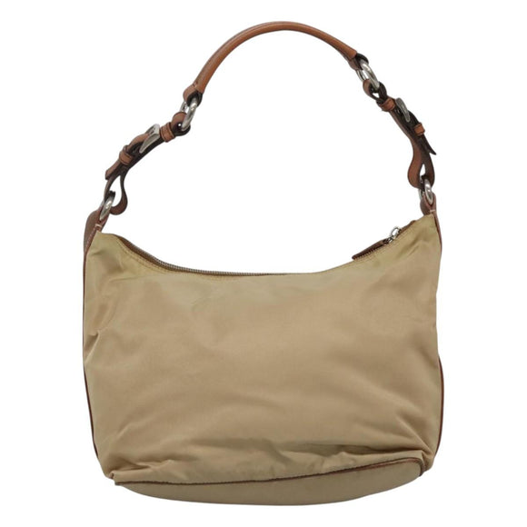 PRADA Shoulder Bag Nylon Beige Silver Auth 120393